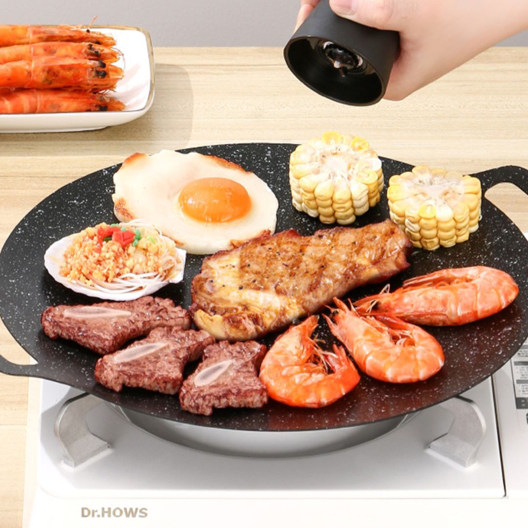 Assiette de grillade ronde antiadhésive – Poêle portable pour la maison et les pique-niques en plein air, plaque sans fumée pour barbecue