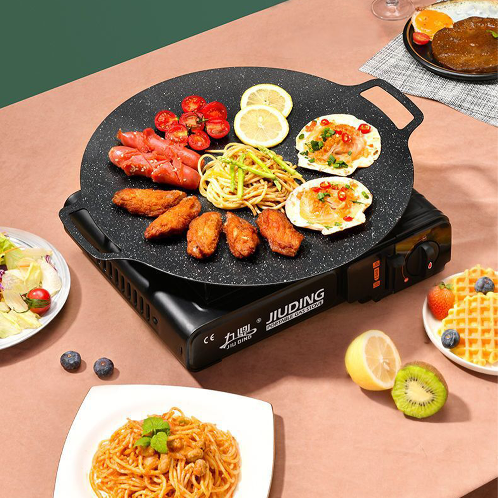 Assiette de grillade ronde antiadhésive – Poêle portable pour la maison et les pique-niques en plein air, plaque sans fumée pour barbecue