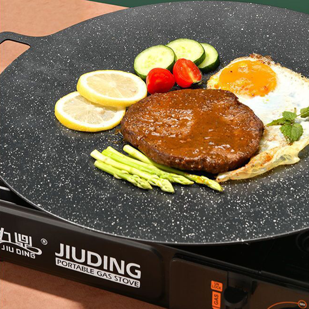 Assiette de grillade ronde antiadhésive – Poêle portable pour la maison et les pique-niques en plein air, plaque sans fumée pour barbecue