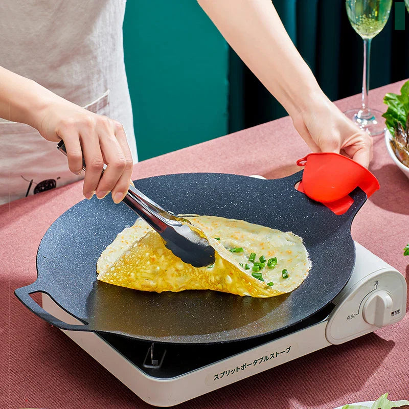 Assiette de grillade ronde antiadhésive – Poêle portable pour la maison et les pique-niques en plein air, plaque sans fumée pour barbecue