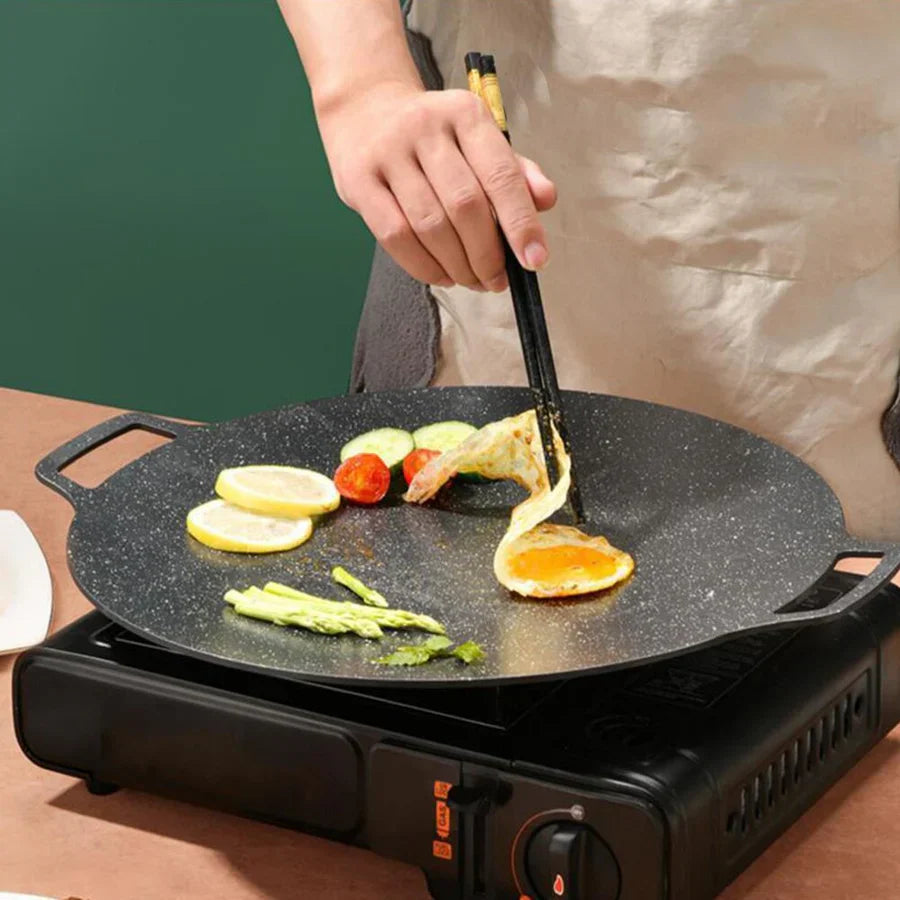 Assiette de grillade ronde antiadhésive – Poêle portable pour la maison et les pique-niques en plein air, plaque sans fumée pour barbecue