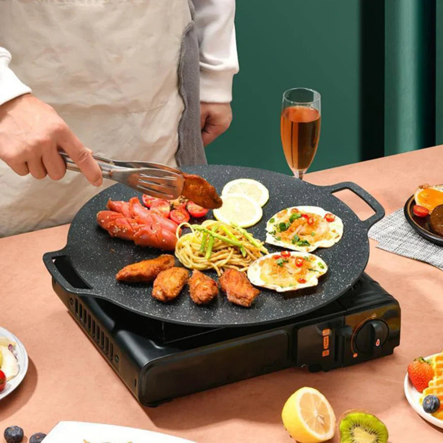Assiette de grillade ronde antiadhésive – Poêle portable pour la maison et les pique-niques en plein air, plaque sans fumée pour barbecue