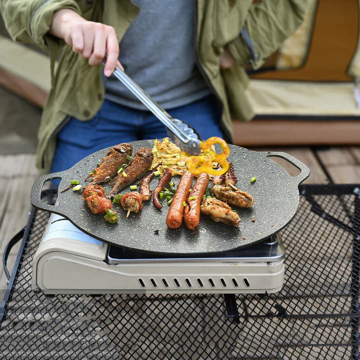 Assiette de grillade ronde antiadhésive – Poêle portable pour la maison et les pique-niques en plein air, plaque sans fumée pour barbecue