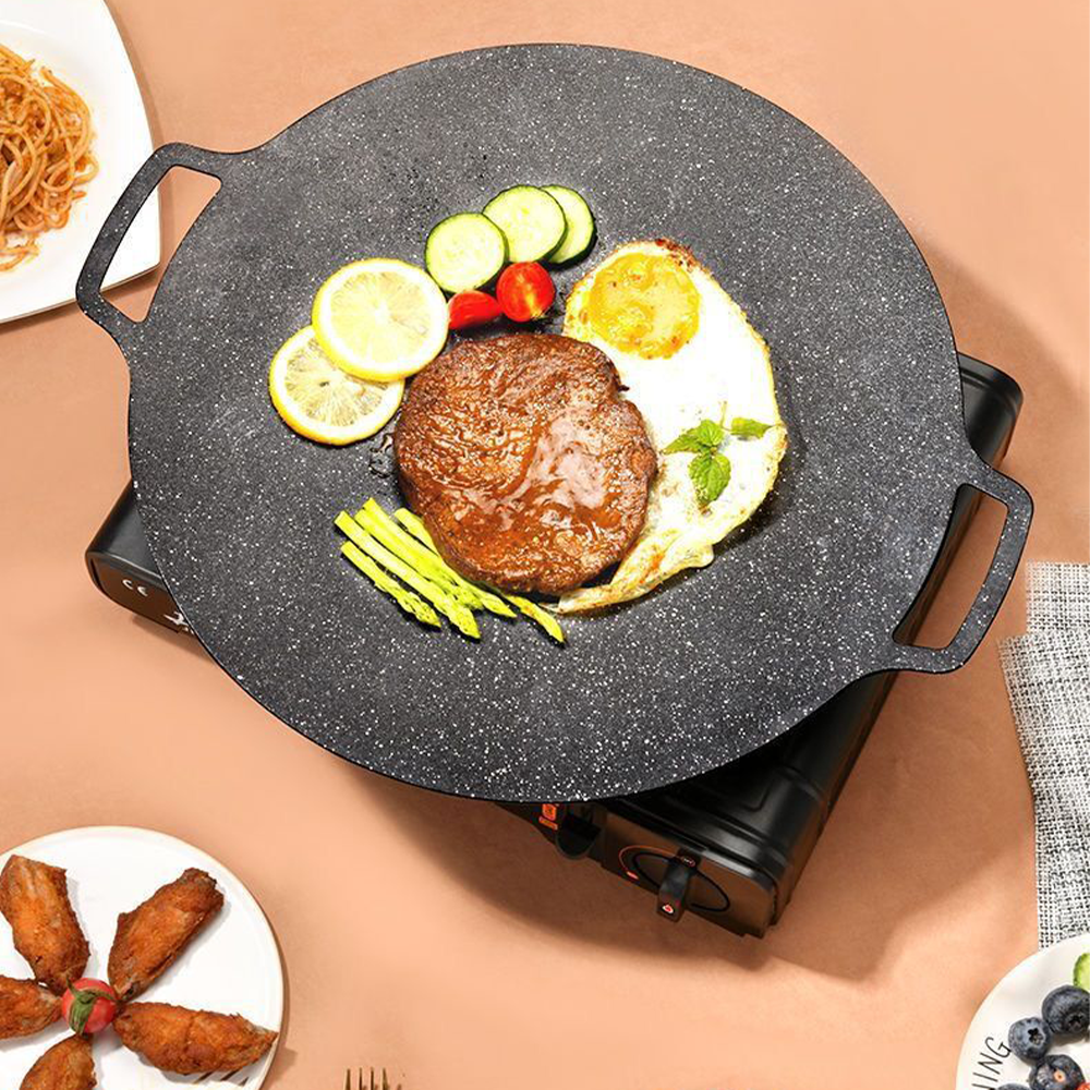 Assiette de grillade ronde antiadhésive – Poêle portable pour la maison et les pique-niques en plein air, plaque sans fumée pour barbecue